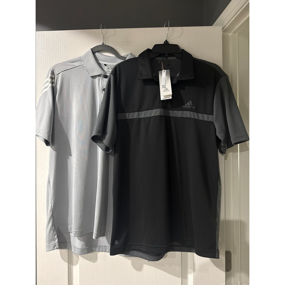 Adidas Golf Polo Shirts Mens Medium Lot of 2 Black Grey Core Climacool